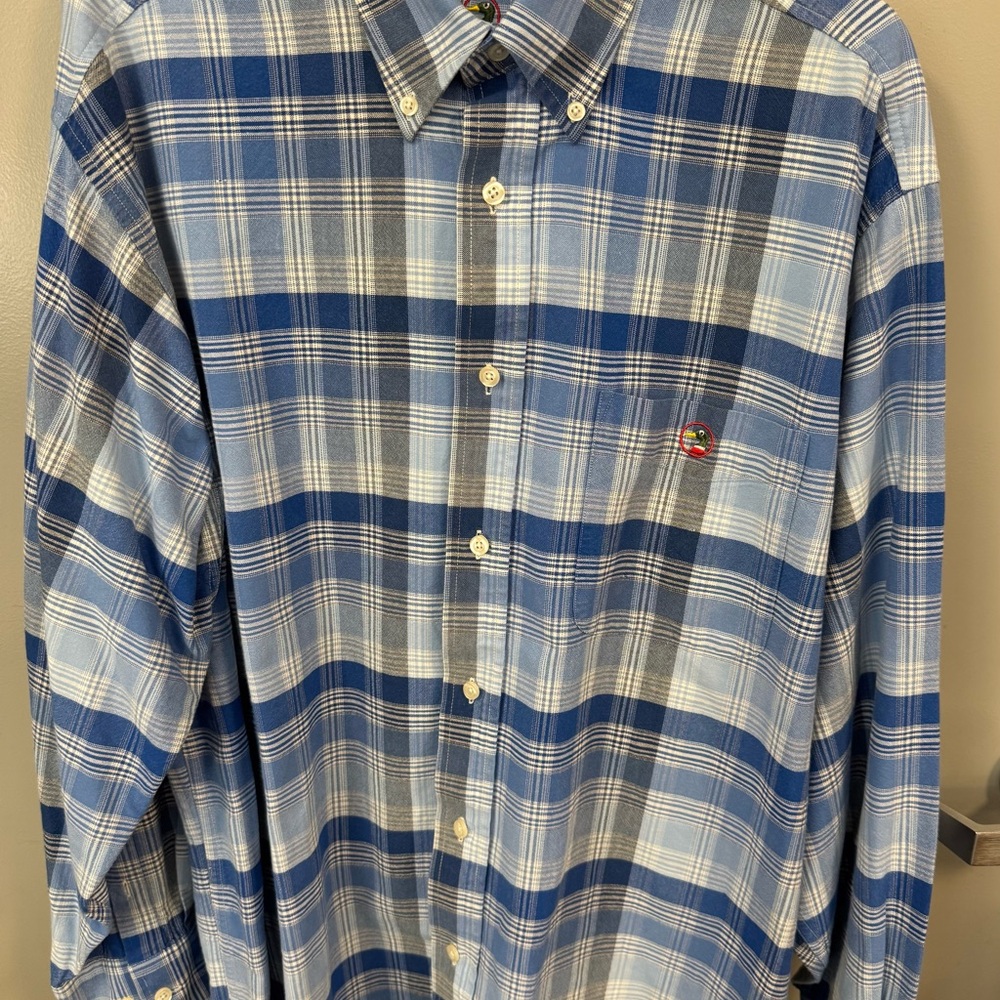 Duck Head Blue and Gray Plaid Men's Shirt-Size Large